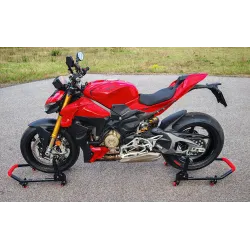 Stojak motocyklowy na kółkach składany na przód pod motocykl podnośnik