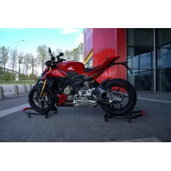 Stojak motocyklowy na kółkach składany na tył pod motocykl podnośnik